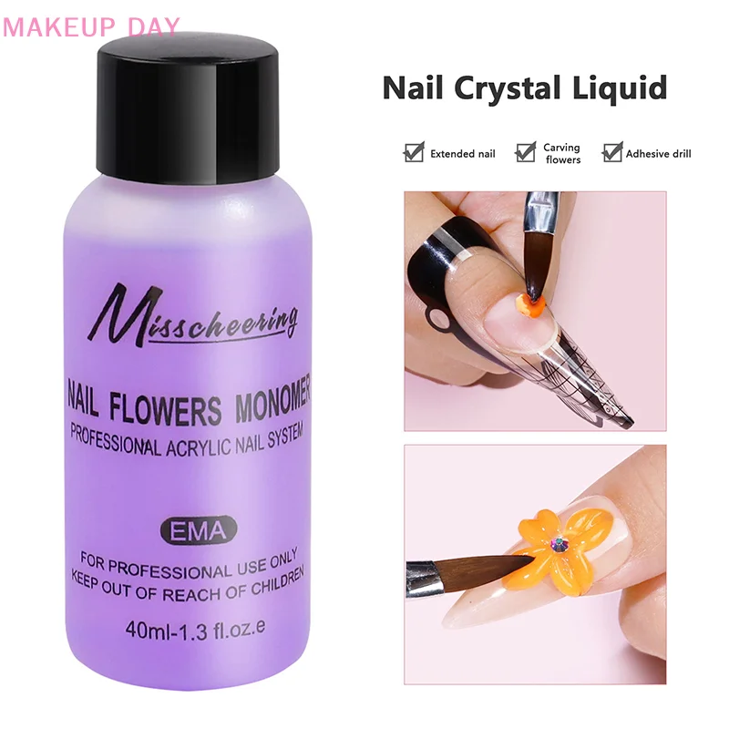 40ml Nail Crystal Acrylic Liquid Nail Polish UV Gel Slip Solution Nail Gel Remover Extending Nail Art Tool