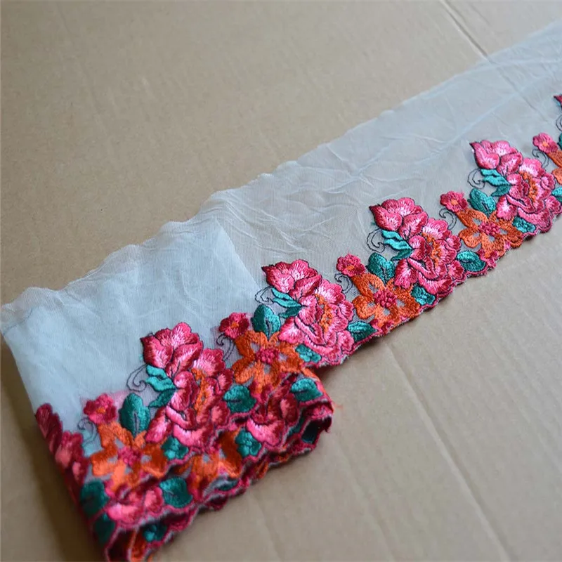 

15Meters Flower Embroidery Lace Tulle Polyester Embroidered Lace Trim Voile Lace Fabrics For Women Dress 12cm