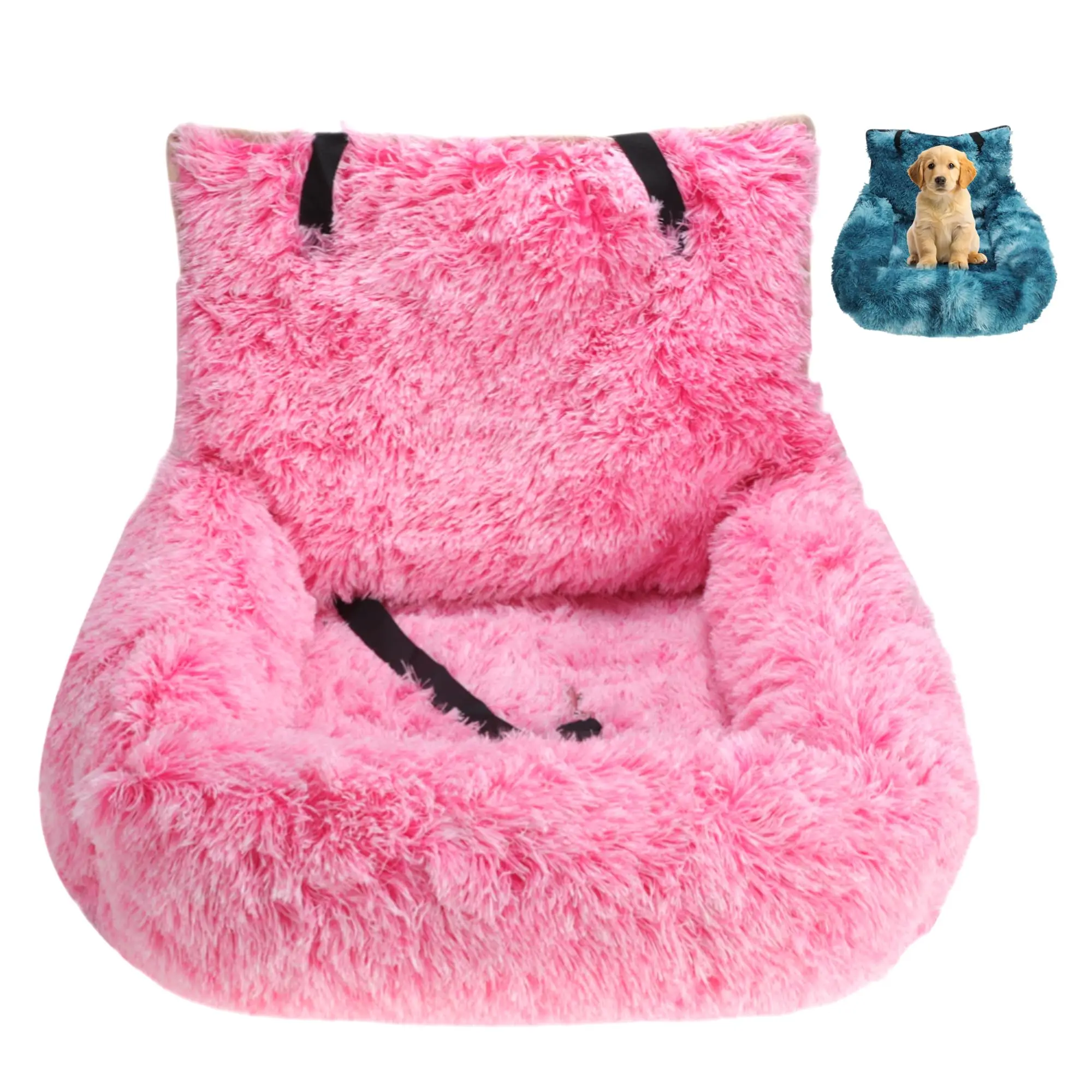 

Fluffy Pet Car Seat With Removable Soft Cushion For Dogs Safe Comfortable Washable Universal Fit Rose Red