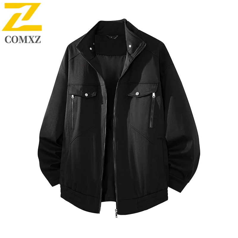

COMXZ Men Jacket Multiple Pockets Outdoor Climbing Hiking Travel Stand Collar Biker Windbreaker Casual Spring Autumn Thin Coat