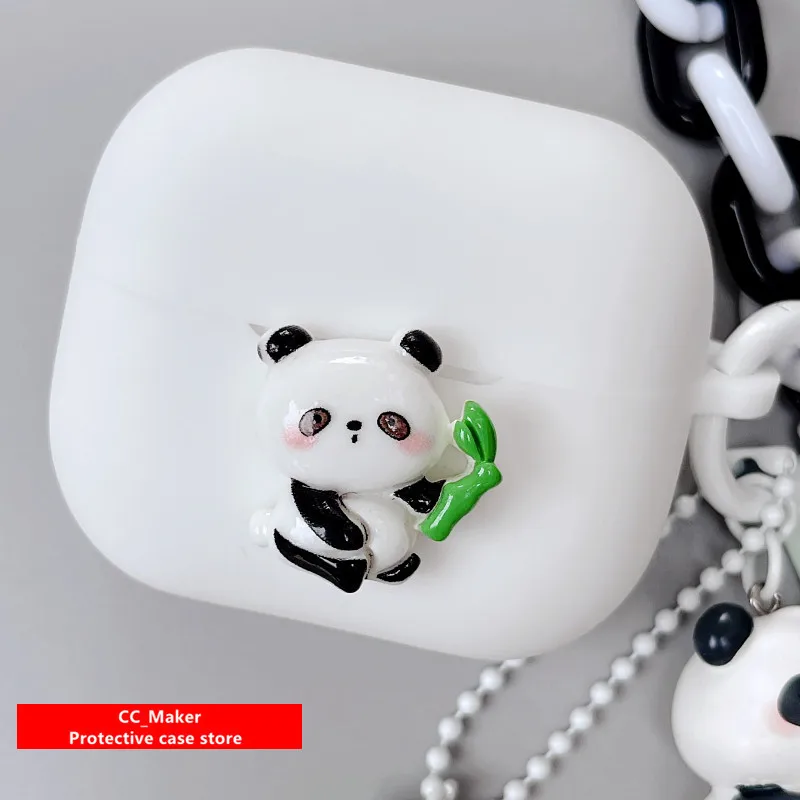 Funda protectora de silicona suave para Samsung Galaxy Buds3 Pro, llavero bonito de Panda de dibujos animados