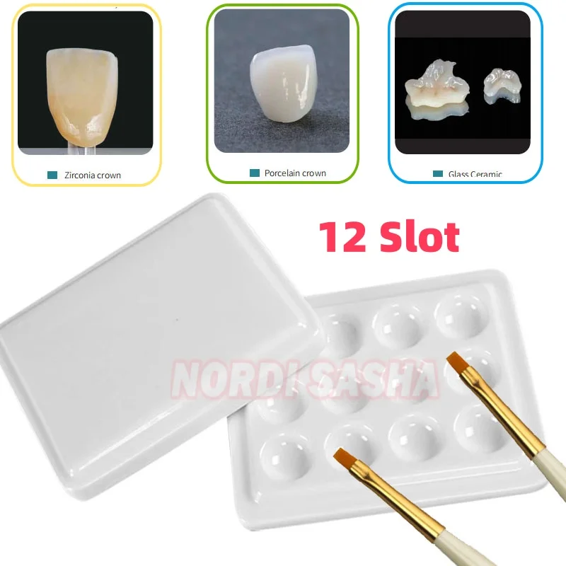 

12 Wells/Piece Dental Porcelain Paint Palette Dental Glazing Tray with Cover Porcelain Powder Ceramics Plate