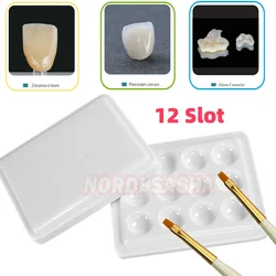 12 Wells/Piece Dental Porcelain Paint Palette Dental Glazing Tray with Cover Porcelain Powder Ceramics Plate