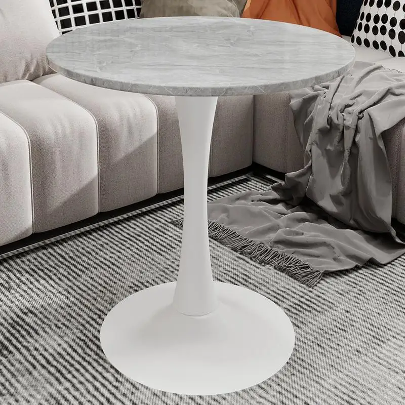 Round Marble-Top Side Table with Tapered Pedestal Base, Perfect for Modern Living Room, Minimalist Design