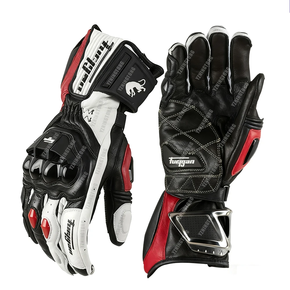 Leren motorhandschoenen Ademend Guantes Luvas met volledige vingers Buitensporten Koolstofvezel Zwart Motocross Racing Rijhandschoenen