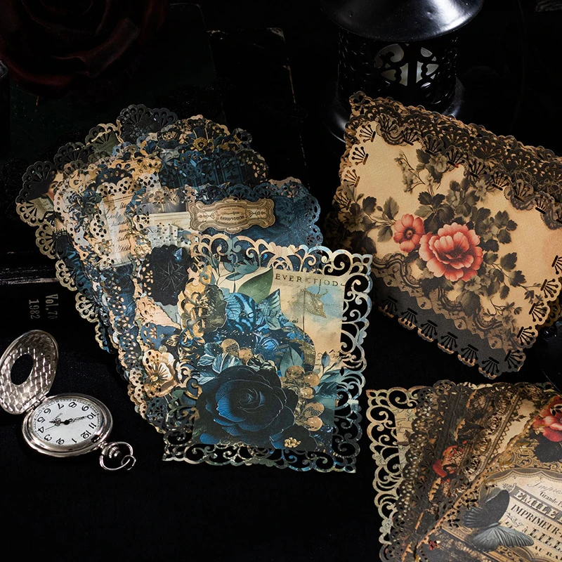 10PCS Gothic Style Vintage Lace Hollow Material Paper For DIY Handbook Photo Frame Phone Case Notebook Decoration