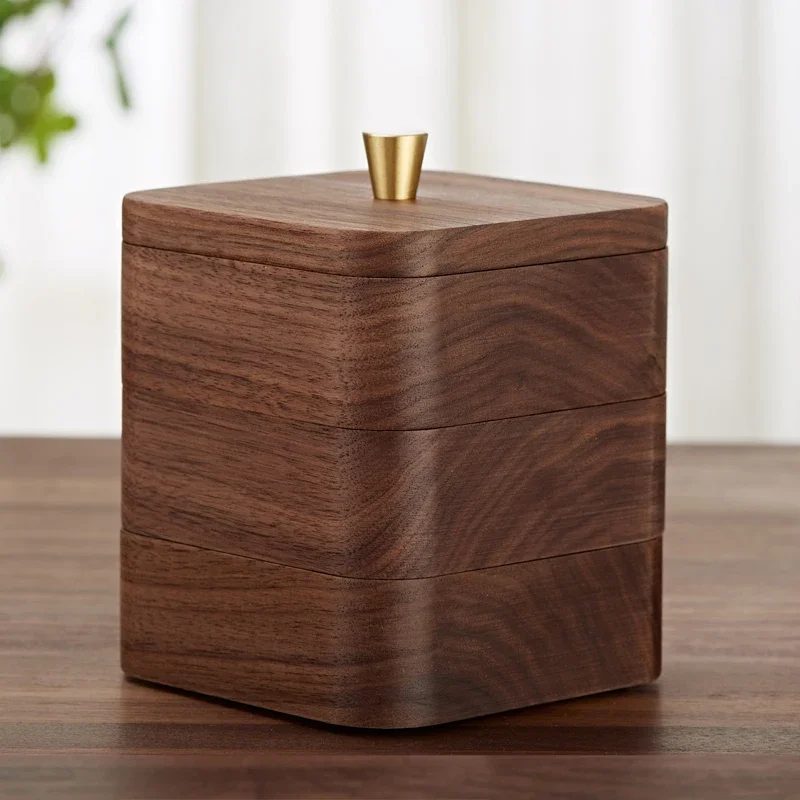 Black Walnut Wood Desktop Storage Box - Toothpick & Cotton Swab Holder, Small Jewelry Case - Dustproof, High-End Creative
