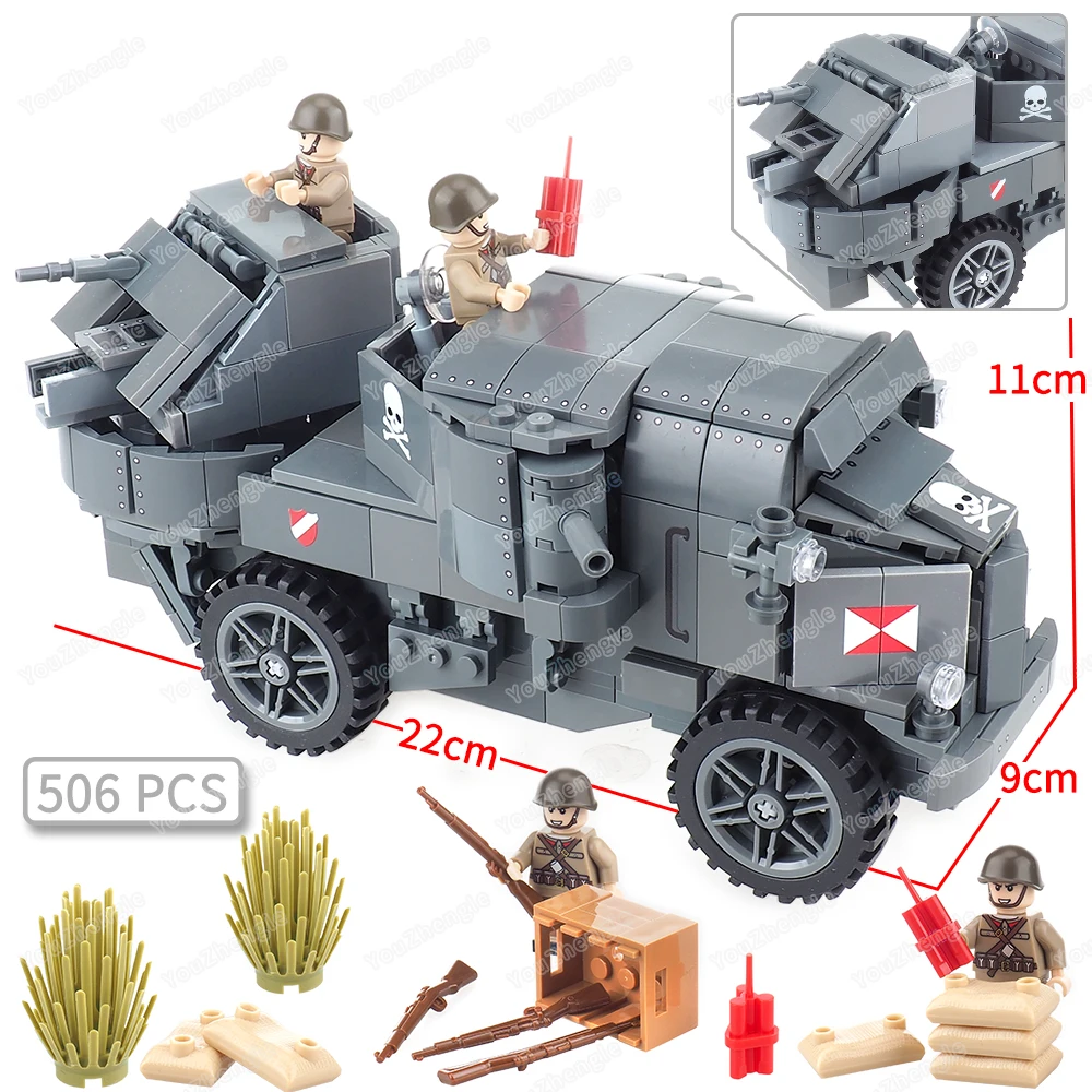 

Battlefield 1 Assault Daisy Car Heavy Armored Vehicle Building Block MOC Figures Weapons Vehicle Scene Gear Model Gifts Boy Toys