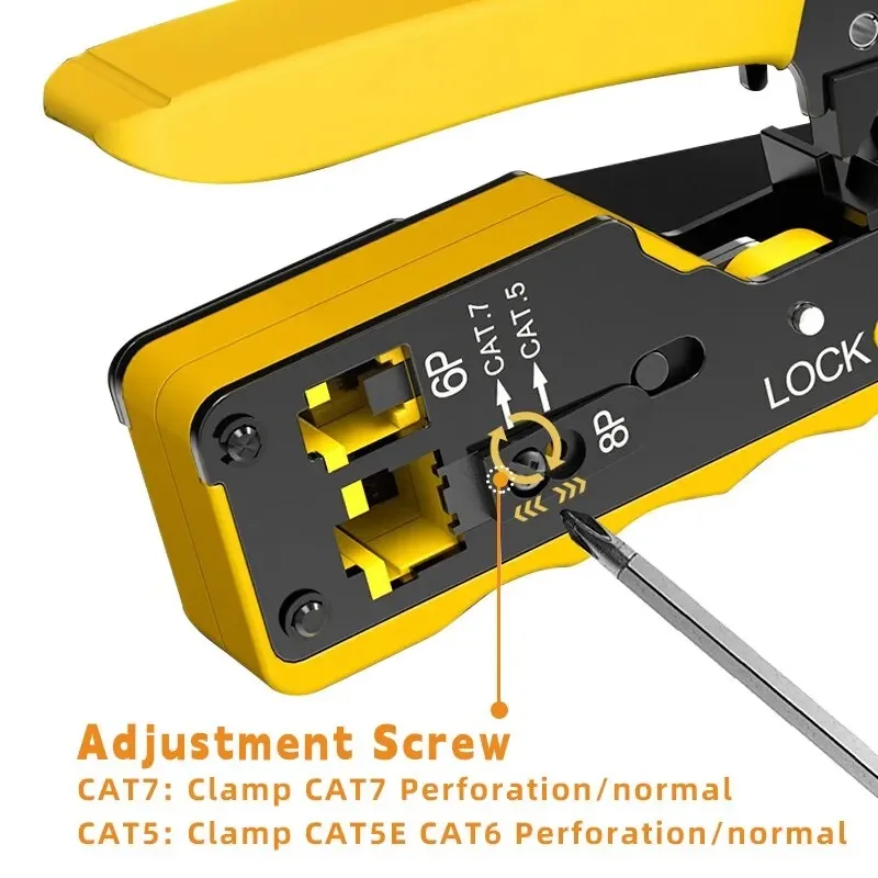 RJ45 Crimping Tool Wire Stripping Cutting Vertical Crimping Network Cable Pliers With Through-hole Cat7 Cat6 Cat5 8P6P Pliers