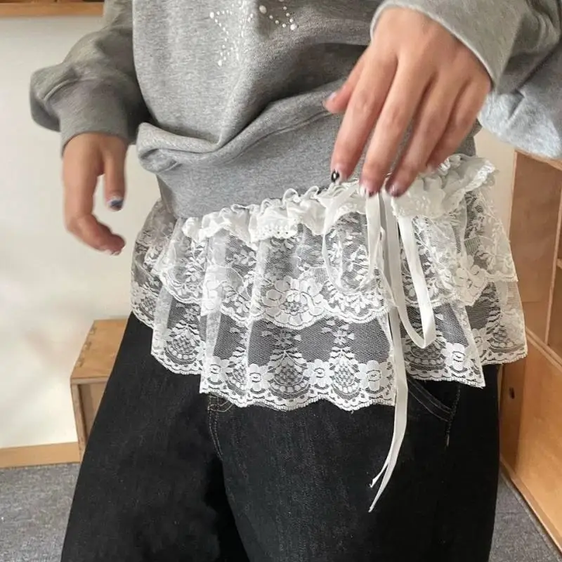 [YY34]【xxx】Women Y2K Korean Lace Layered Skirt Streetwear Lace Up Ruffles Harajuku High Waist Pleated Ladies Jupe Skirts Clothes