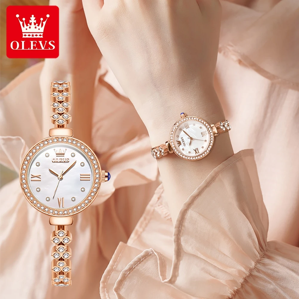 OLEVS New Diamond Inlay Women\'s Watches Elegant Fashion Quartz Watch for Lady Waterproof Luxury Simplicity Wristwatch Original