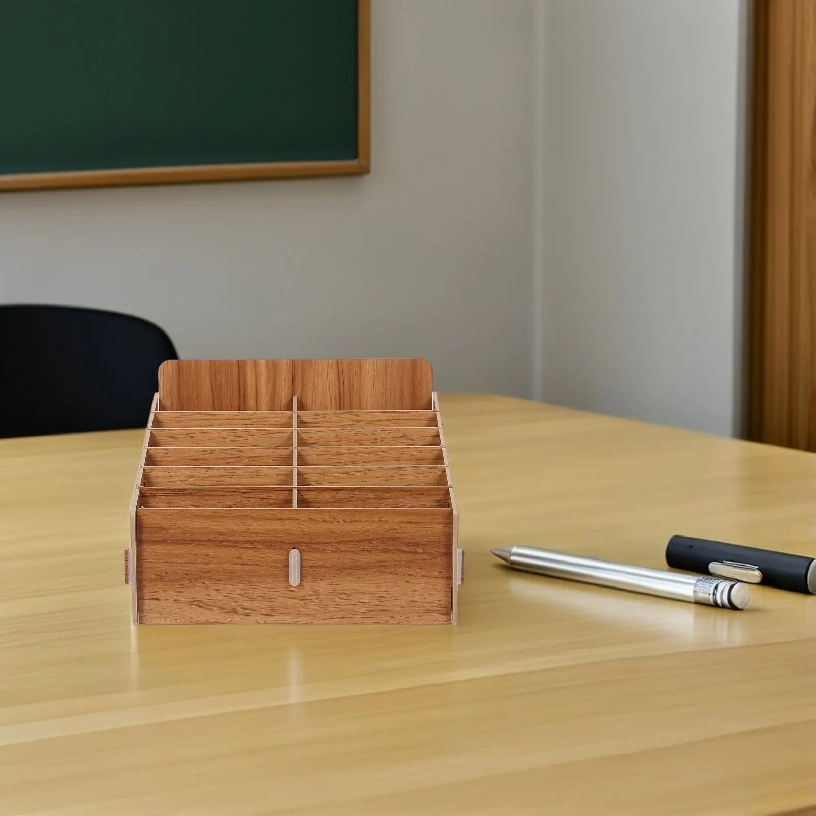 Wooden Cell Phone Storage Box 12-Slot Desktop Organizer Office Classroom Meeting Room Phone Holder Rack Multi Compartment