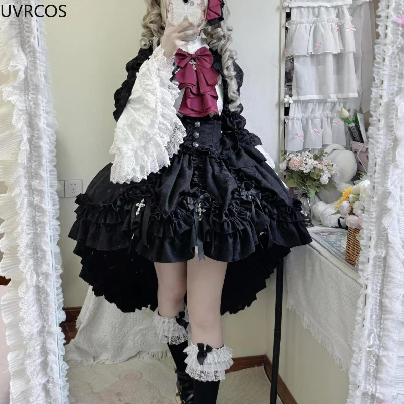 Victorian Gothic Lolita Dress Set Punk Style Y2k Evening Party Dresses Vintage Elegant Cosplay Anime Three Pieces Suit for Women