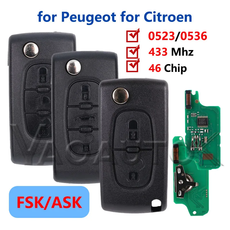 

Автомобильный пульт дистанционного управления 433 МГц ASK FSK для Peugeot 207 307 308 407 807, Citroen C2 C3 C4 C5 C6 Xsara Berlingo HU83 VA2 CE0536 CE0523