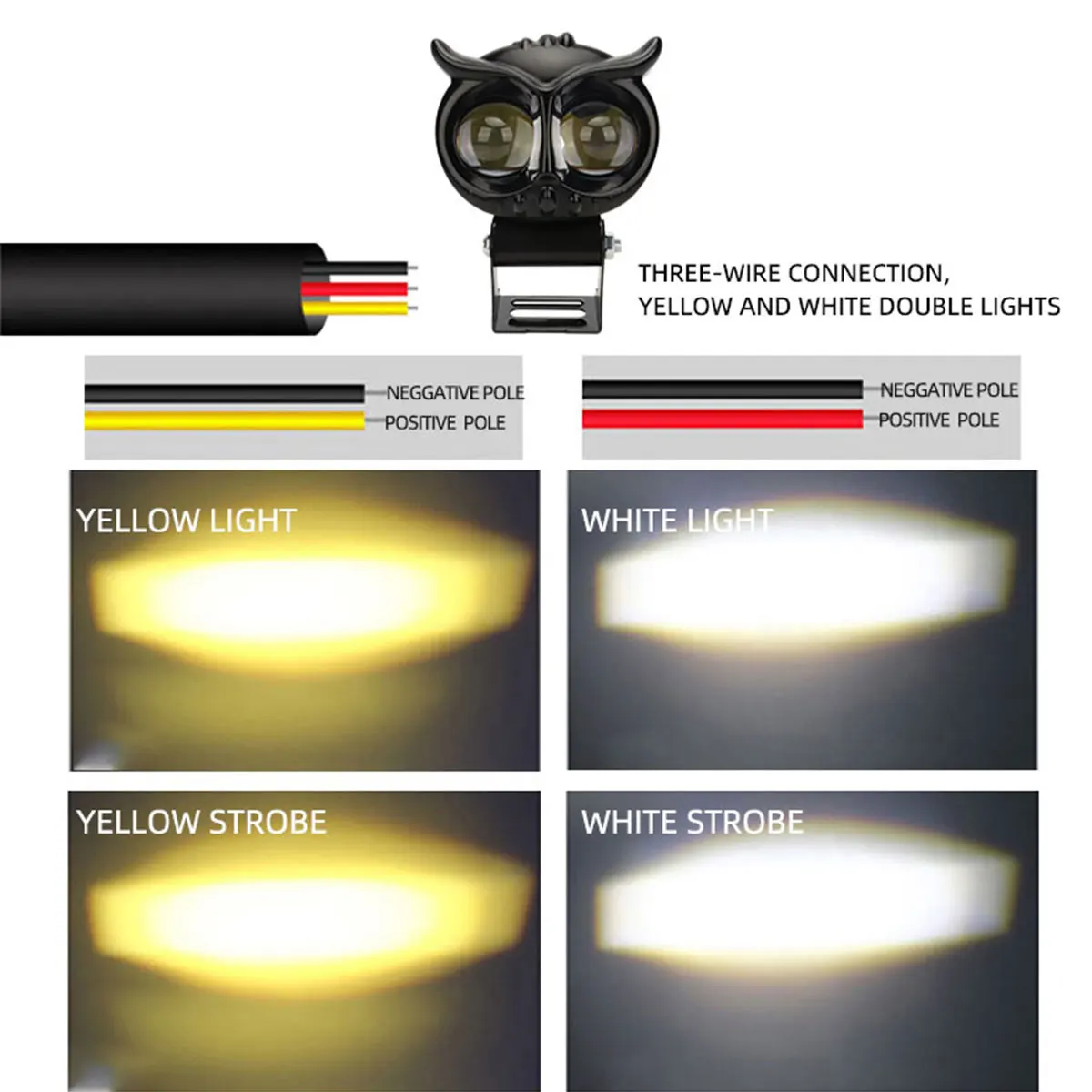 Owl Shape Motorcycle Spotlights Headlight Dual Color White Yellow Hi Lo Beam Projector Lens Led Fog Lamp 4 Modes Running Lights image 6