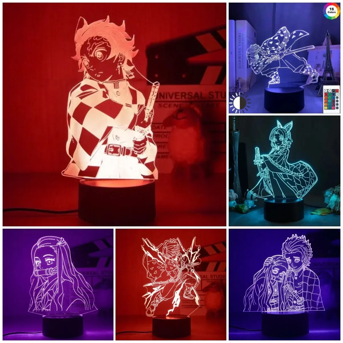 Lampu Led Anime Kimetsu No Yaiba Kokushibo untuk dekorasi kamar tidur lampu malam hadiah Manga 3d lampu mainan anak laki-laki hadiah ulang tahun