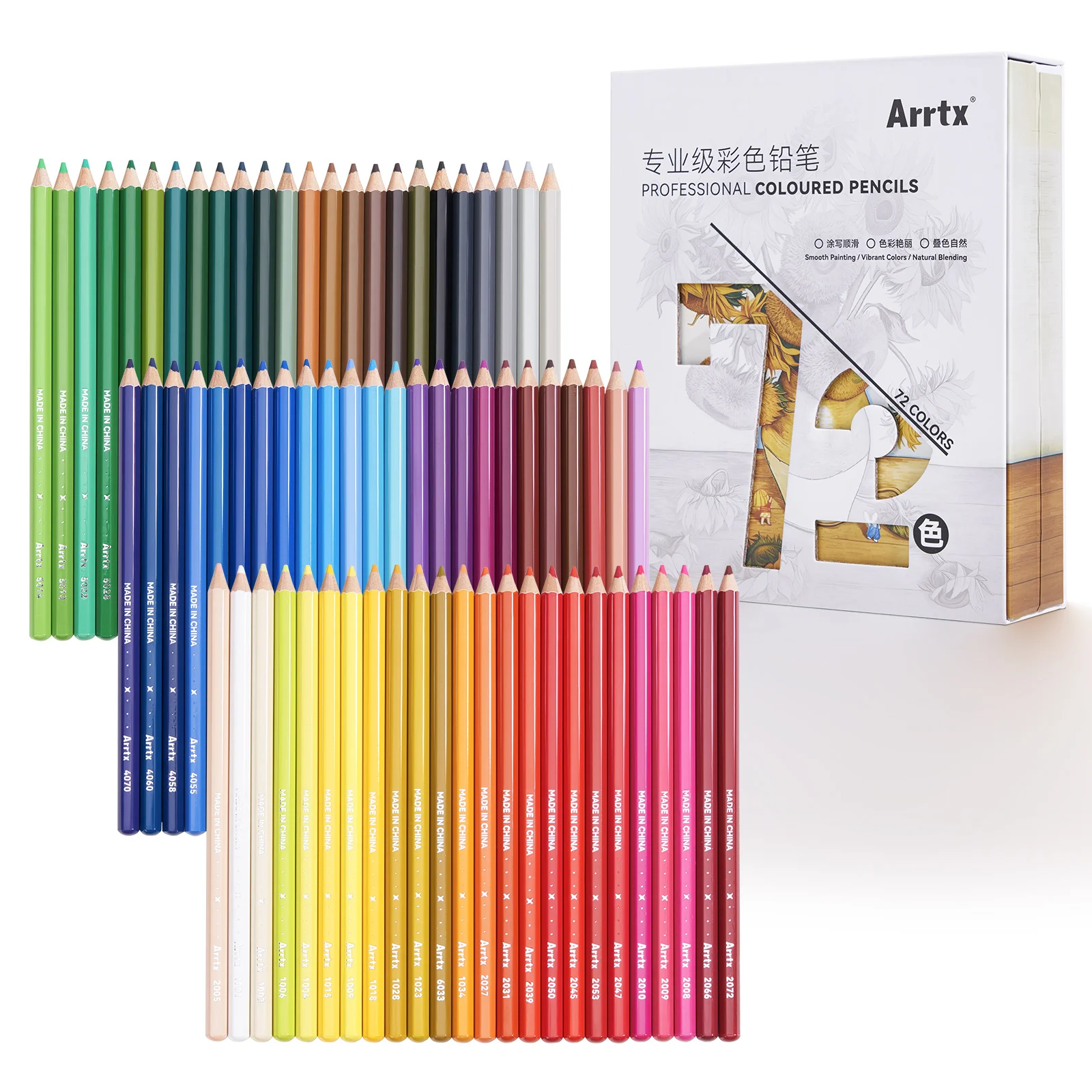 Arrtx 72/120/180 Kleurpotloodset met zachte kern voor kunstenaars, volwassenen, kleurtekenen, mengen, schaduwen, schetsen, in een kartonnen doos met schuifdeksel