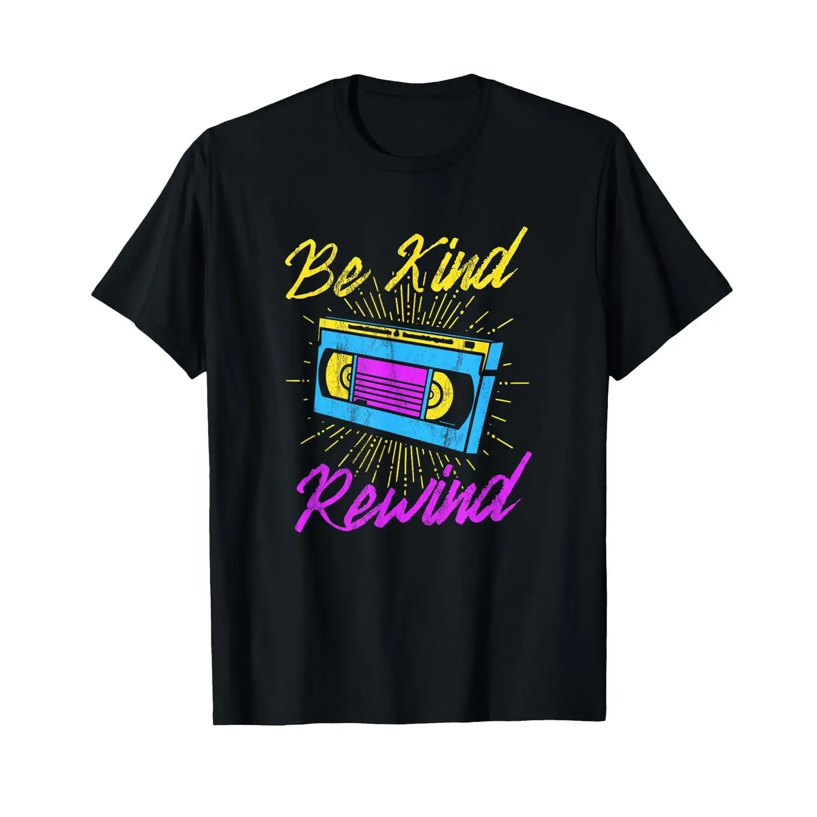 Be Kind Rewind Retro Vintage 80s 90s Funny VHS VCR T Shirt vintage Washed Unisex Breathable Soft Casual graphic streetwear