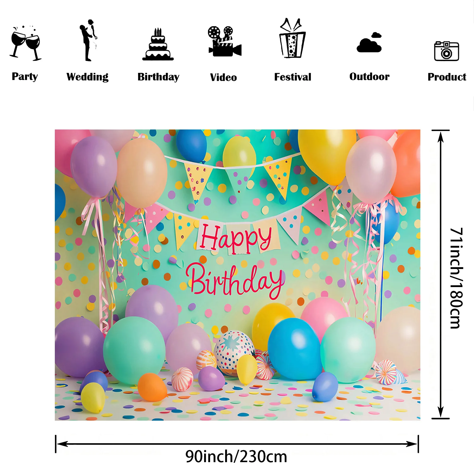 قماش خلفية لكشك الصور لعيد الميلاد السعيد - بالونات لامعة وأنماط كعكة، لحفلات الاحتفال للسيدات #5