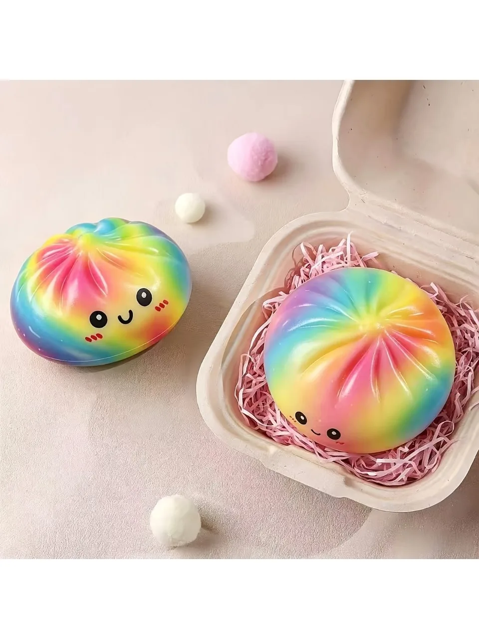 Regenbogen Smiley Bun Squishy Spielzeug Langsam Aufsteigendes Fidget-Spielzeug Stressabbau ASMR Entspannung Anti-Angst Desktop-Scherzartikel Neuheit Geschenk