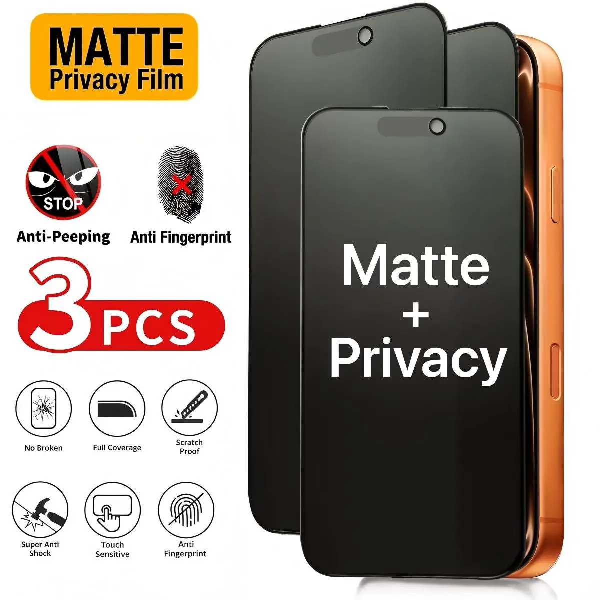 3pcs Full Cover Matte Privacy Screen Protector For iPhone 18 17 16 15 14 13 12 11 Pro Max Plus Mini XS Anti-Peeping Glass Film