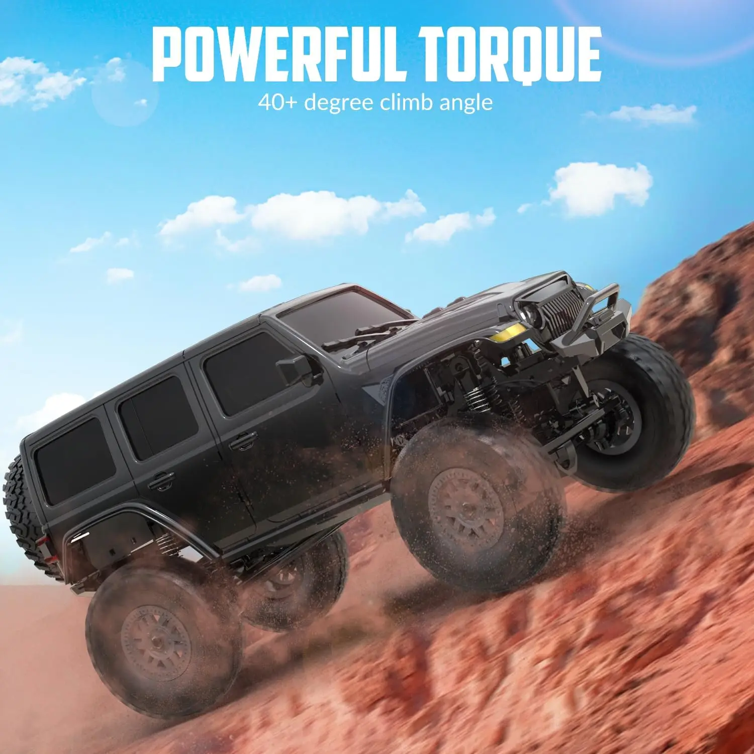 1/24 RC Rock Crawler 4WD All Terrain Climbing Truck RTR Black | Metal Gear Full Ball Bearing LED Headlight 2 Batteries 40min Hob