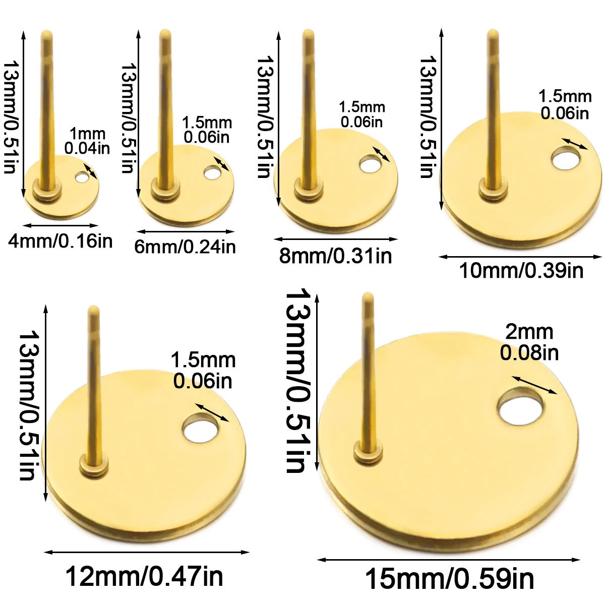 10pcs 4-15MM Stainless Steel Round Earring Stud Earring Posts Connector Fashion Styles DIY Jewelry Making Findings Accessories