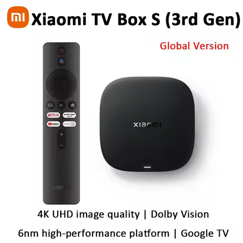 Global Version Xiaomi TV Box S 3rd Gen 4K Ultra HD Bluetooth 5.2 Wifi6 Android TV Google TV Google Assistant Smart Media TV Play