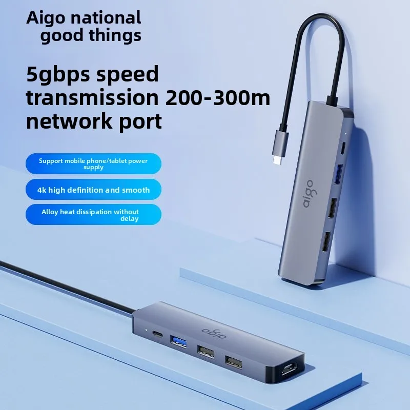 Aigo USB C Hub with HDMI Multiport Adapter for Laptop Fast Type C Charging Dock with Power Delivery
