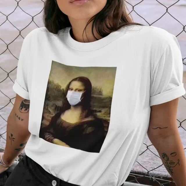 Mona Lisa Mask T Shirt Free and Fast Dispatch Digitally for Smooth finish Fashion Top the lockdown