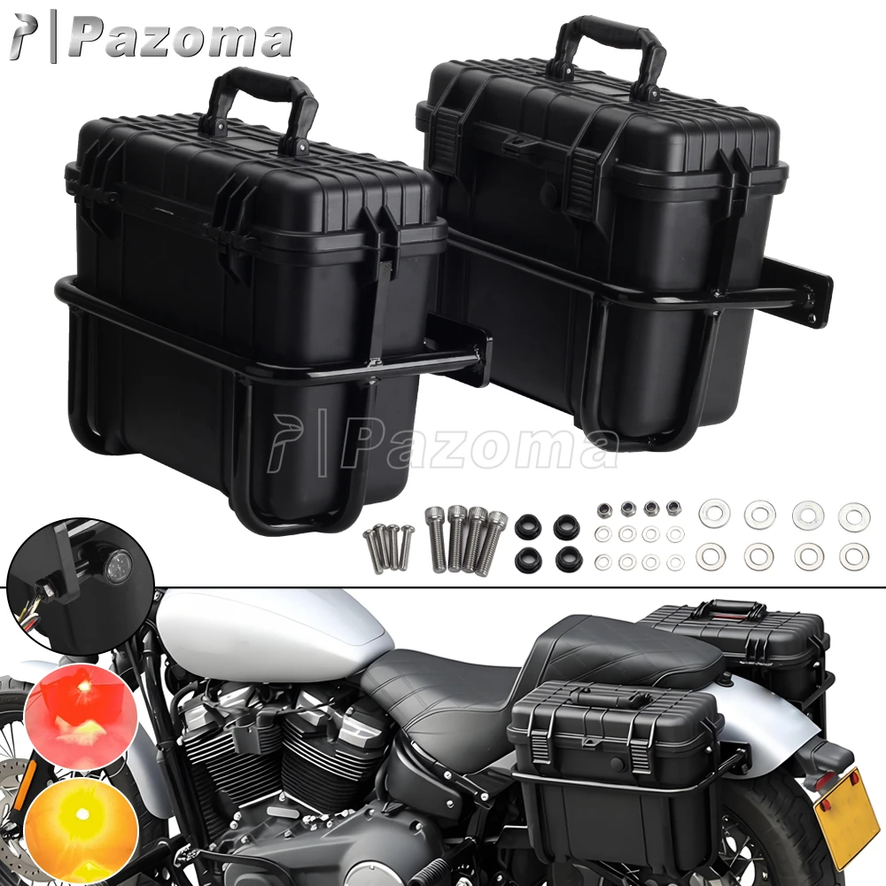 Pazoma Gepäck-Seitenkoffer Werkzeugkasten mit Halterungen, Schutzschienen-Kit und Blinker für Harley Softail Low Rider Street Fat Bob 2018-2022