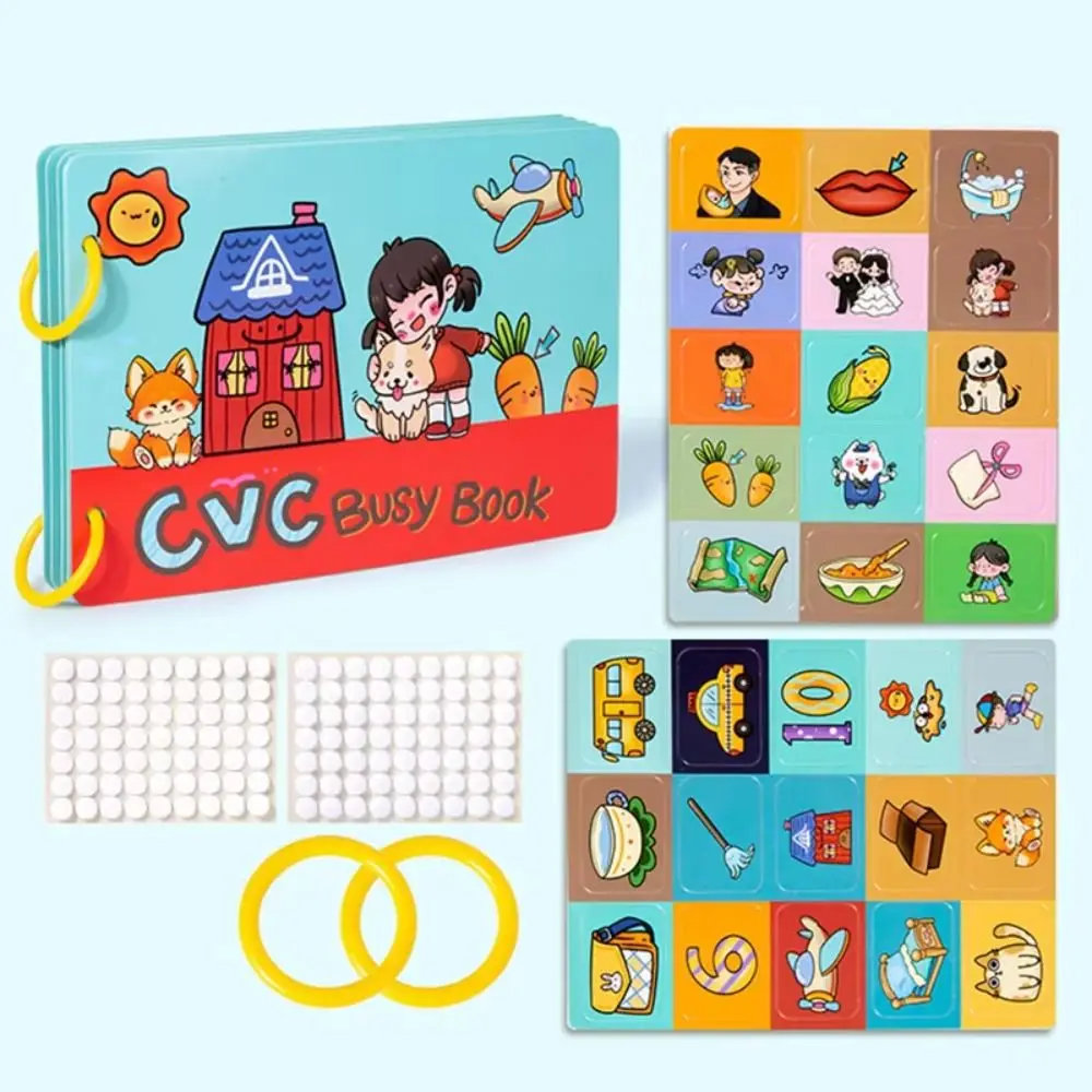 Interactief CVC Woordgebouw Druk boek Herhaald plakken Matching Game DIY Kids Druk boek Speelgoed Cartoon Hoeveelheid Woordcognitie