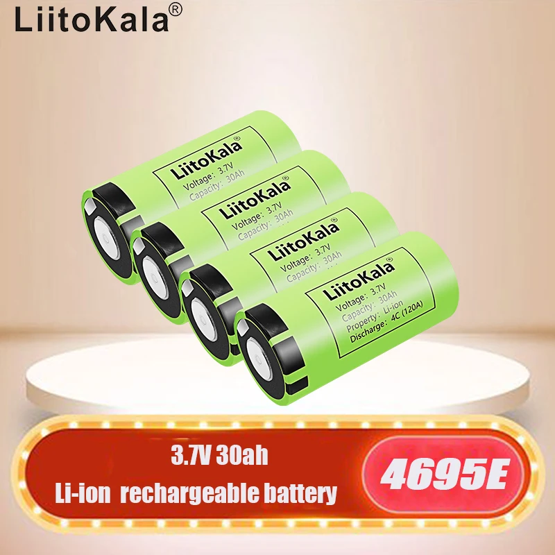 4PCS LiitoKala 4695E 3.7V 30Ah Li-ion large capacity 32000mAh cylindrical outdoor power storage lamp, lithium battery cell