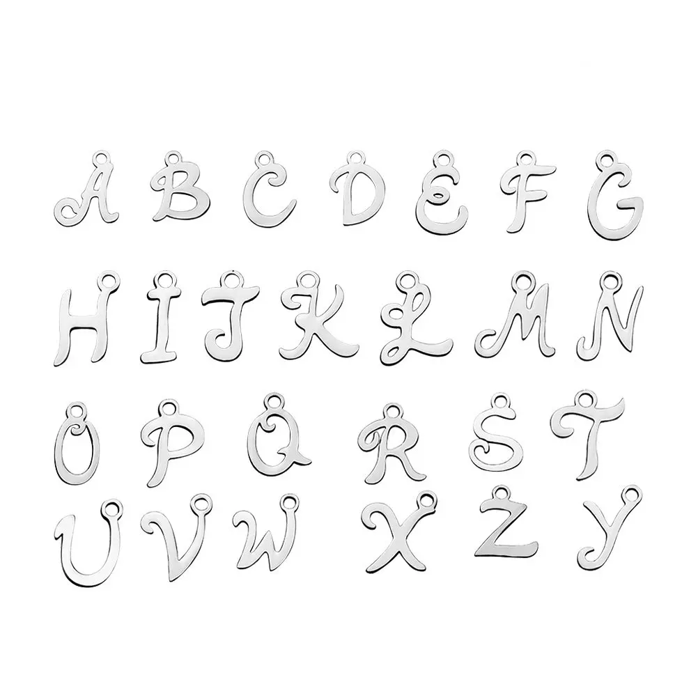 26Pcs Alphabet Charms Stainless Steel A to Z Letter Pendants for DIY Necklace Bracelet Keychain Anklet