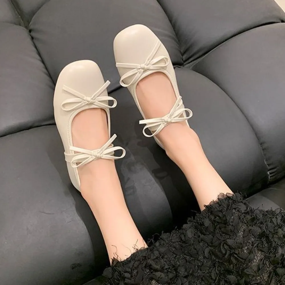 

Elegant Sweet Bowknot Flat Shoes Solid Color PU Leather Slip On Loafers Soft Sole Casual Ballet Flats Spring Autumn