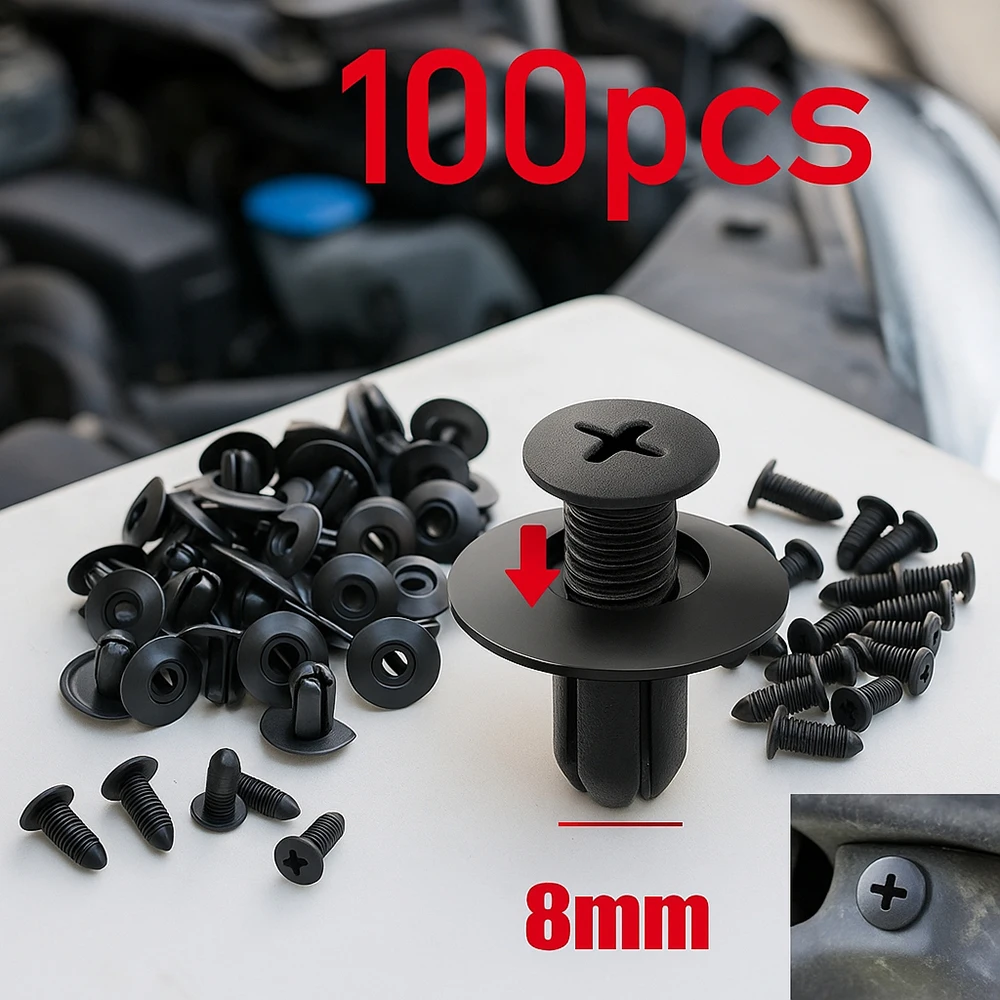 

8mm Plastic Rivets Fasteners Screw Car Bumper Fender Black Rivet Car Fastener Clips for Toyota Focus Kia Nissan Yamaha