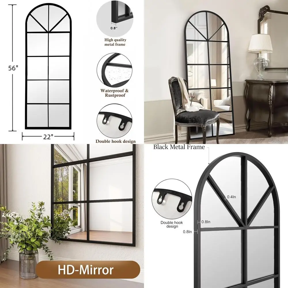 

Большое арочное напольное зеркало 56x22, черное настенное, без подставки, идеально подходит для гостиной