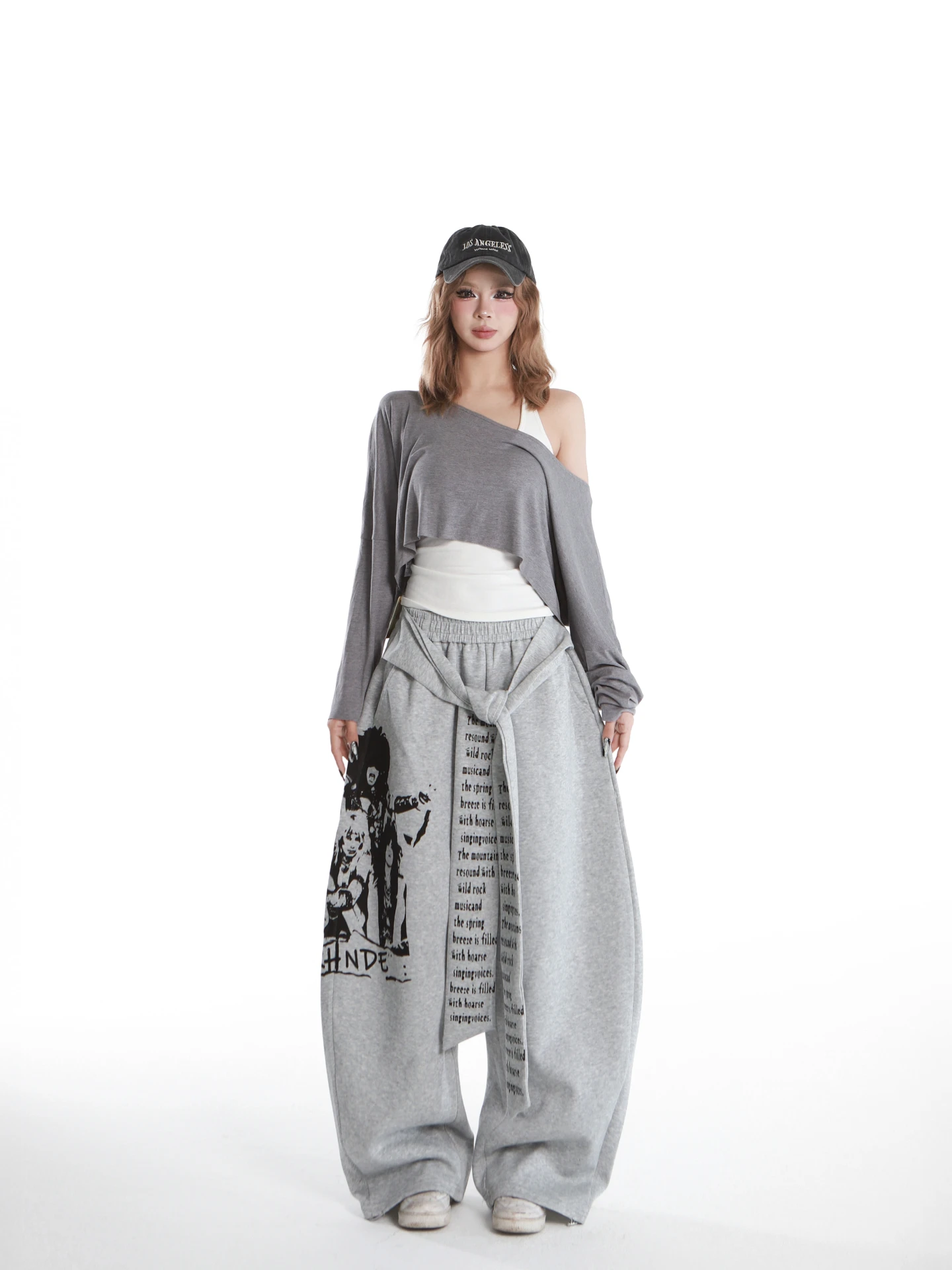 

American Sle Wide Leg Pants Women's Loose Casual Long Trousers Jazz Dance Sweatpants Belted Design Cotton Polyester Blend