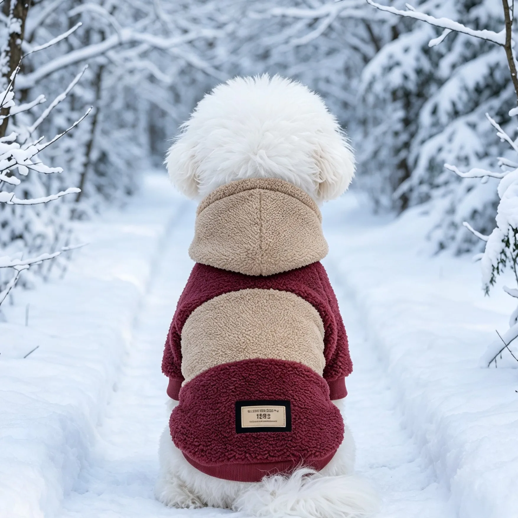 Hundekapuzenpullover, Kapuzenbekleidung für Haustiere, Herbst- und Winterbekleidung für Hunde, farblich abgesetzte Hundebekleidung aus Lammfell, warme Kleidung für kleine Hunde. – Detail 6