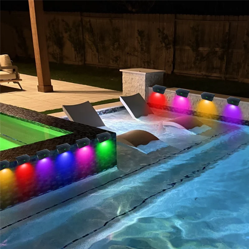 A74E-Outdoor Solar Fence Lights 4-Pack, Color Lights For Wall, Backyard, Step, Railing Patio, Pool