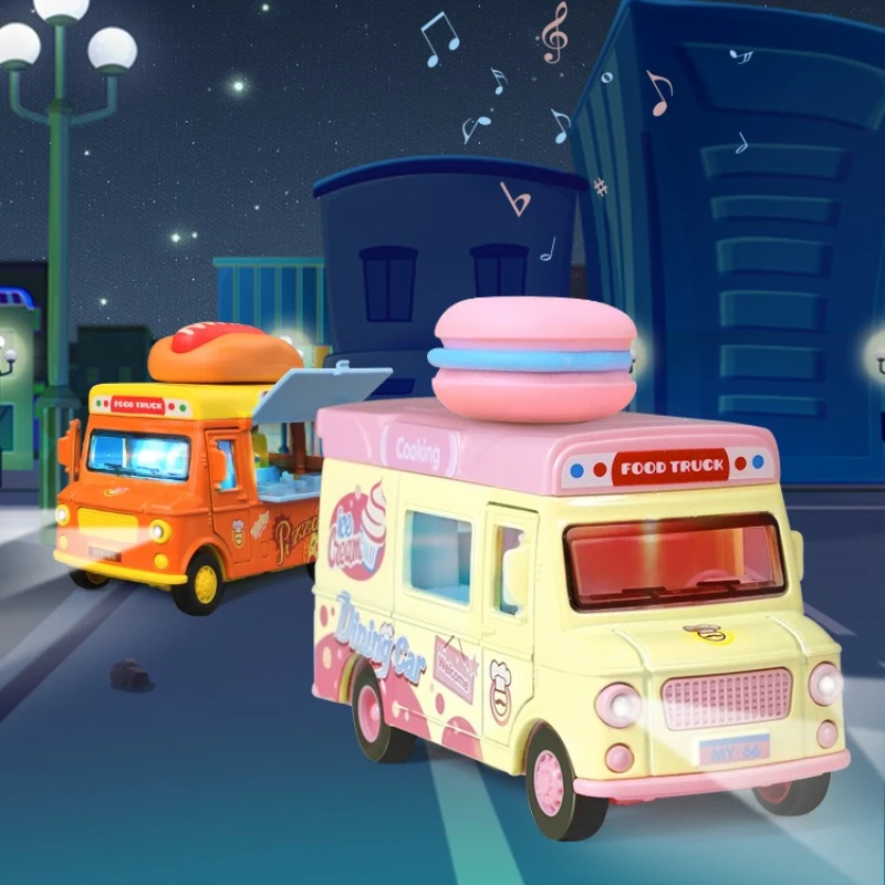 Coche de comida rápida extraíble versión Q 1:36, modelo de coche de aleación, hamburguesa, inducción magnética, novedad, juguete con sonido y luz, regalo para niños