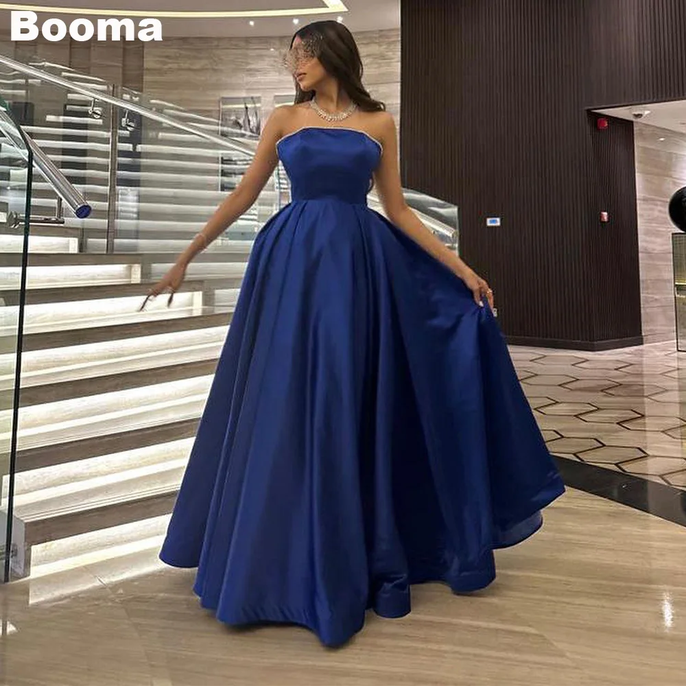 

Booma Blue A Line Simple Evening Dresses Strapless Formal Occasion Dress Floor Length Party Events Gowns for Women vestidos