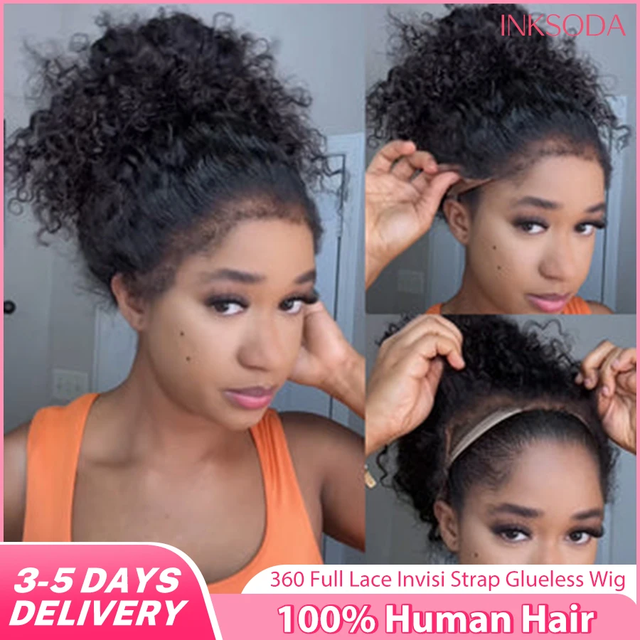 

Invisible Strap HD 360 Lace Front Wig Deep Wave Human Hair Wigs 220 Density 360 Full Lace Wig With Invisible String Glueless Wig