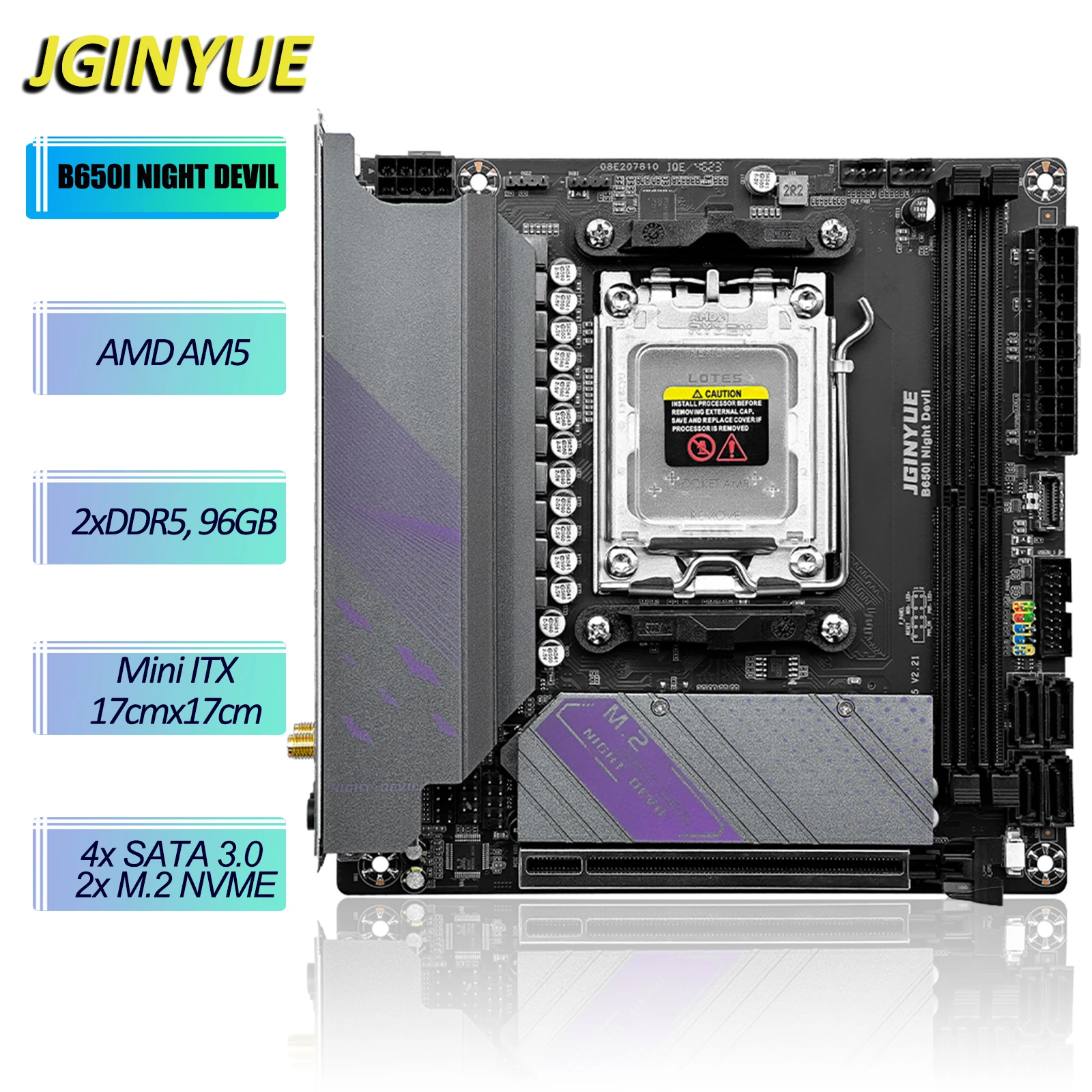 

JGINYUE B650I Night Devil DDR5 Gaming Computer Motherboard Supports AM5 7000-9000 Series Processor DDR5 Mini ITX Pc Motherboard