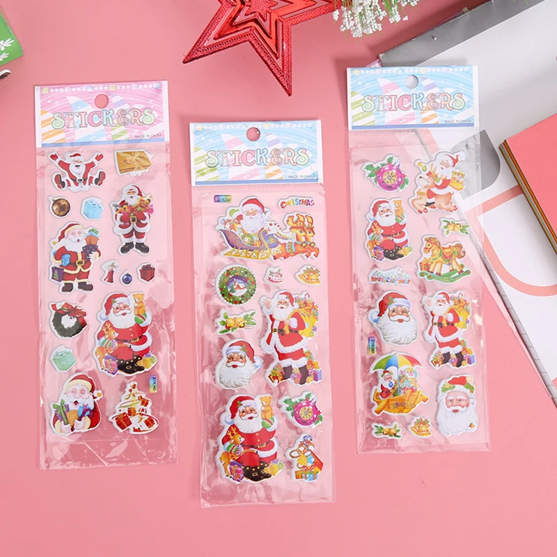 Christmas Style 3D Sticker 6/12Sheets Set Cartoon Santa Claus Bubble Stickers Classroom Mark DIY Decorating Props Stationery ZYF