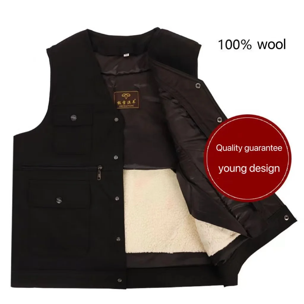 Gilet en laine épais et chaud pour personnes âgées d'âge moyen, pardessus en fourrure véritable, à la mode, confortable, tenue en coton pour papa et père, automne et hiver