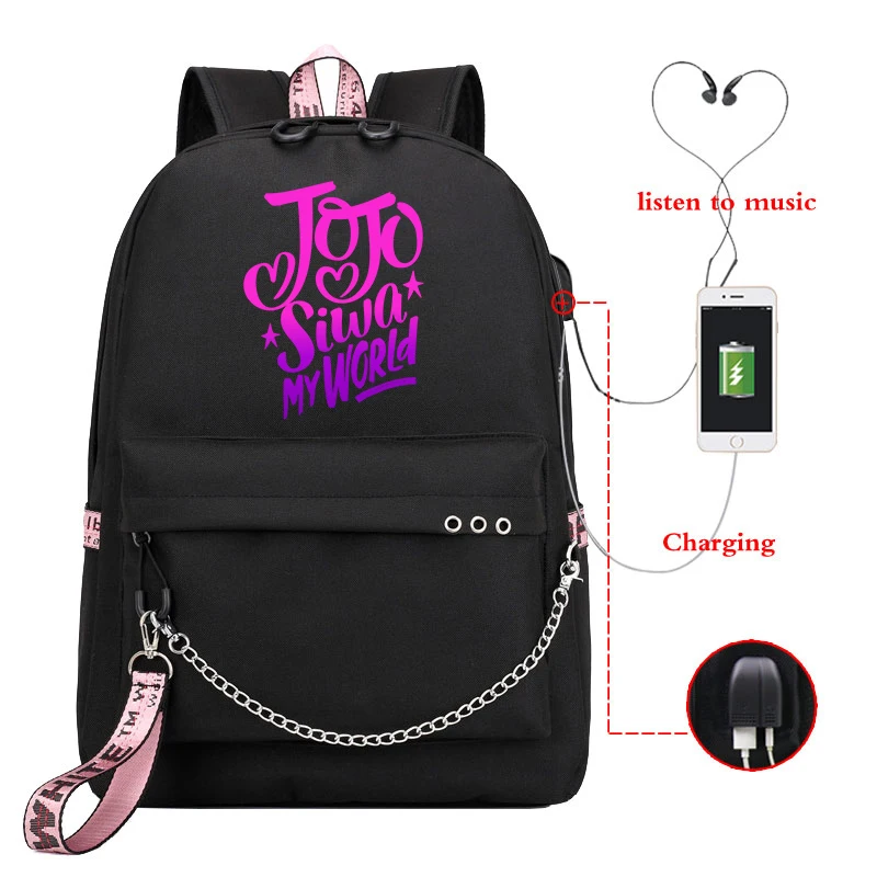 

Jojo Siwa Anti Theft Women Backpack School Bags USB Charge Earphone Hole Girls Laptop Rucksack Travel Bagpack Bookbags Mochila