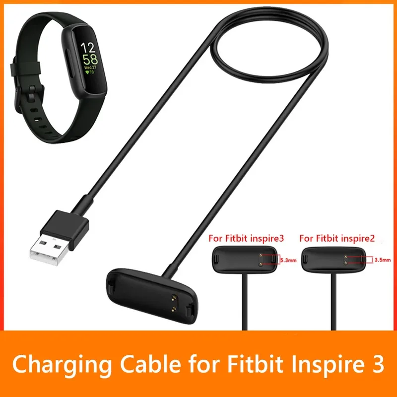 

For Fitbit Inspire 3 Charger USB Charging Cable Cord Clip Replacement 30CM/100CM Charger