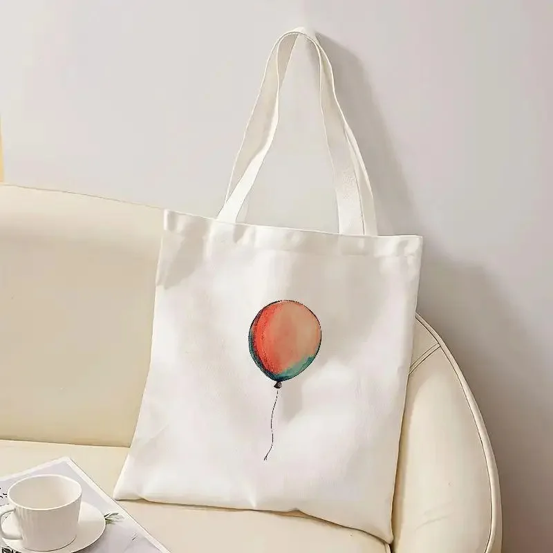 

Холщовая сумка на плечо в стиле минимализм, сумка-тоут с акварельным воздушным шаром и принтом, свежая повседневная многоразовая сумка для покупок для женщин и девочек, повседневная одежда