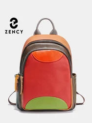 Zency Genuine Leather Women's Novel Colorful Small Laptop Backpack High Quality Travel Bag Rucksack New Satchel 2024 Luxury Purs